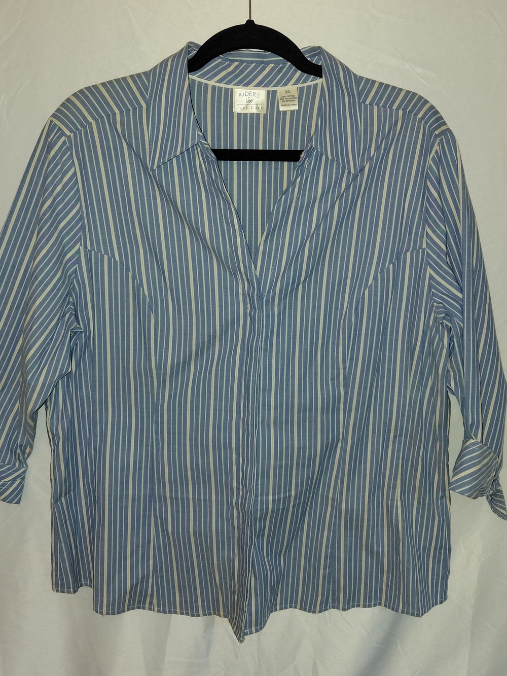 Riders by Lee Light Blue and White Vertical Stripe Button-Down Shirt #2309